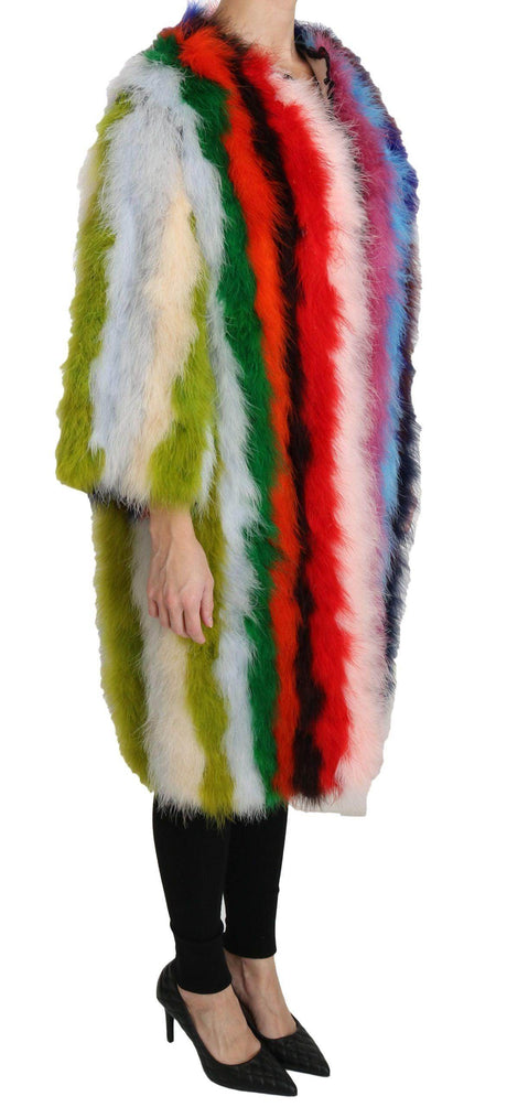 Dolce & Gabbana Elegant Multicolor Feather Long Coat Jacket - Hilstor