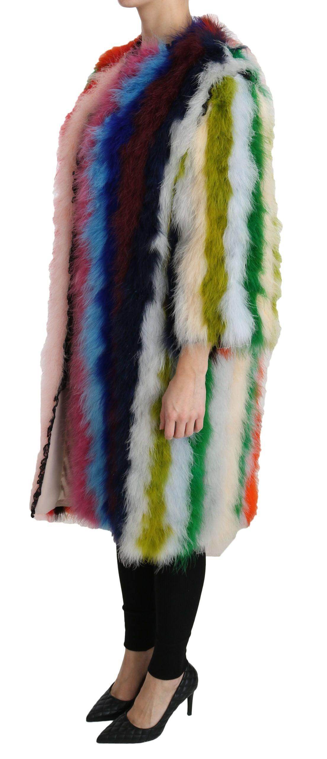 Dolce & Gabbana Elegant Multicolor Feather Long Coat Jacket - Hilstor