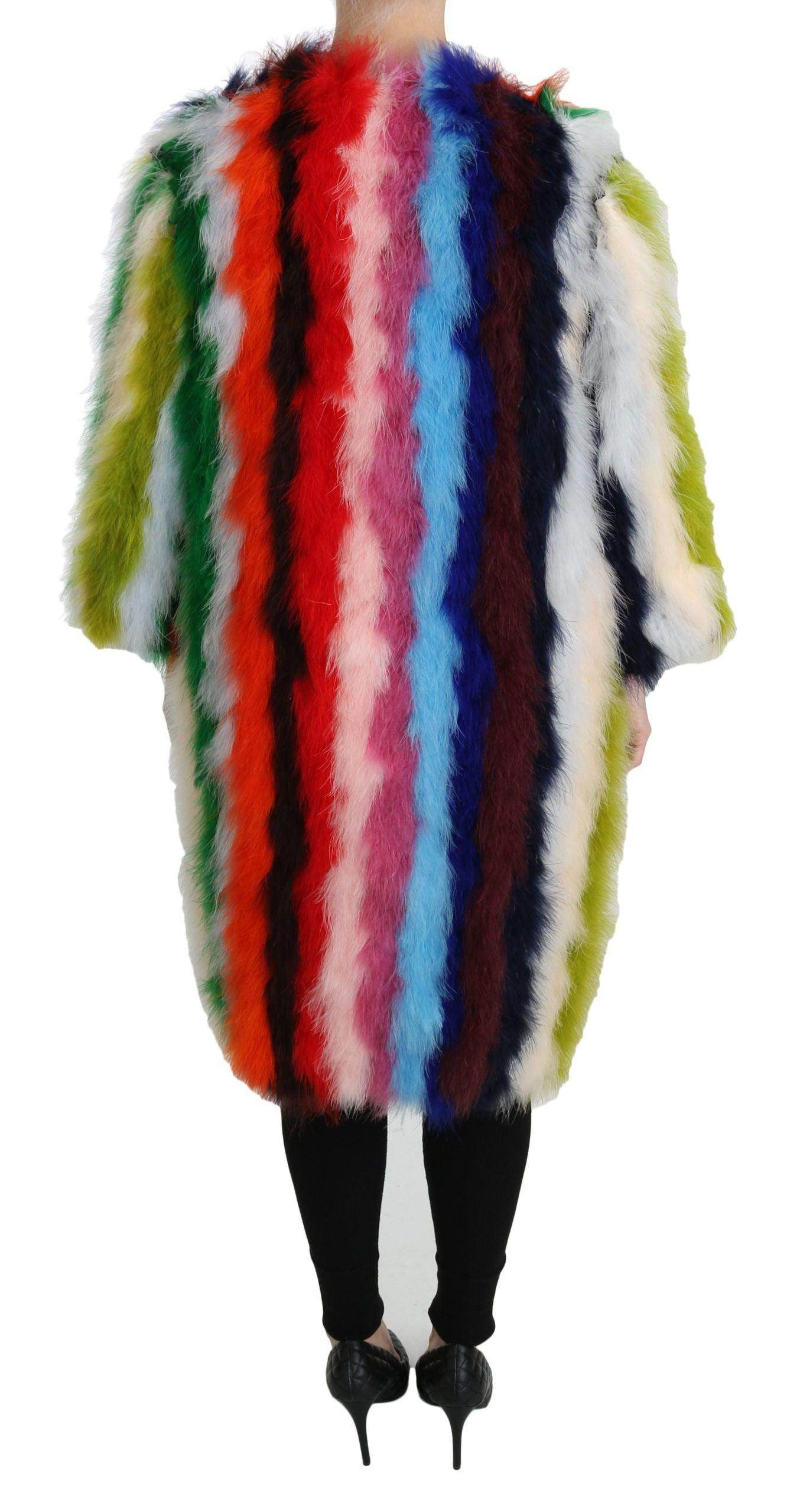Dolce & Gabbana Elegant Multicolor Feather Long Coat Jacket - Hilstor