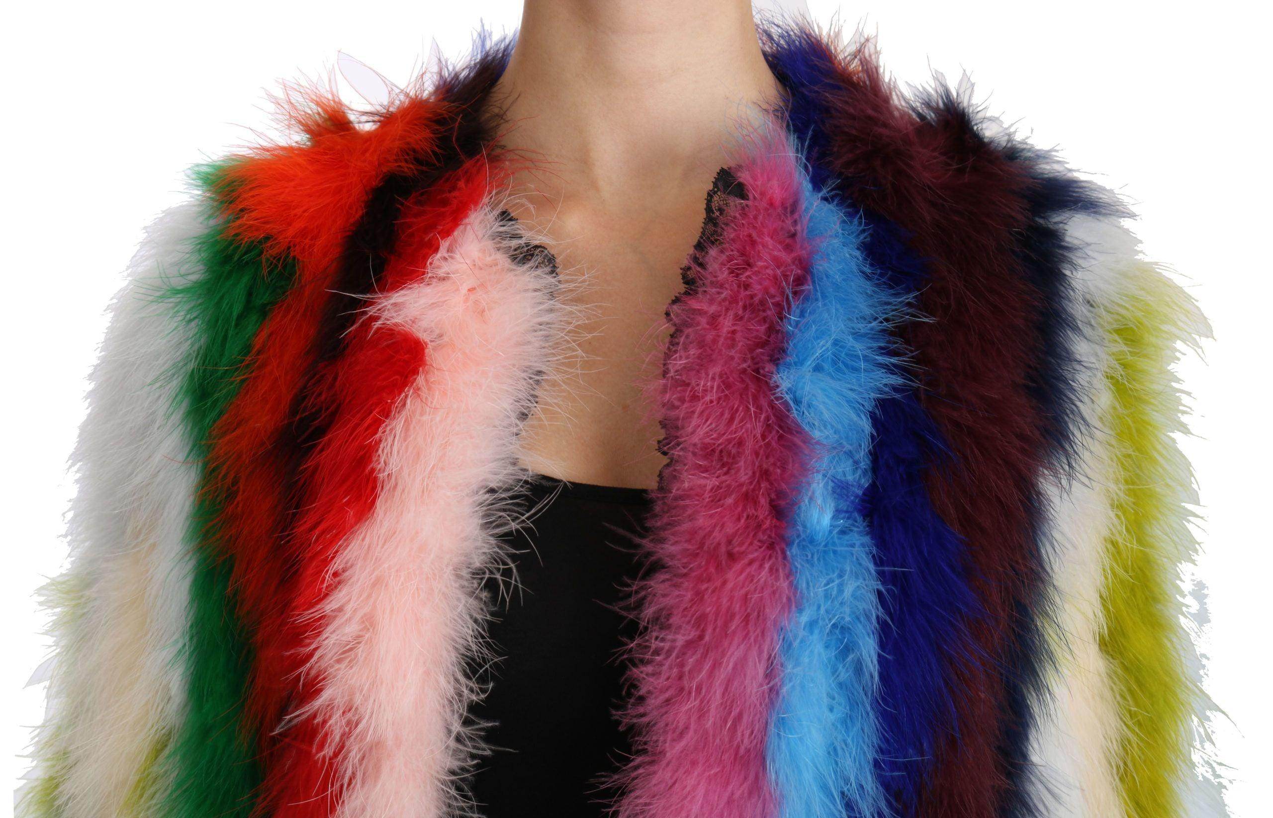 Dolce & Gabbana Elegant Multicolor Feather Long Coat Jacket - Hilstor