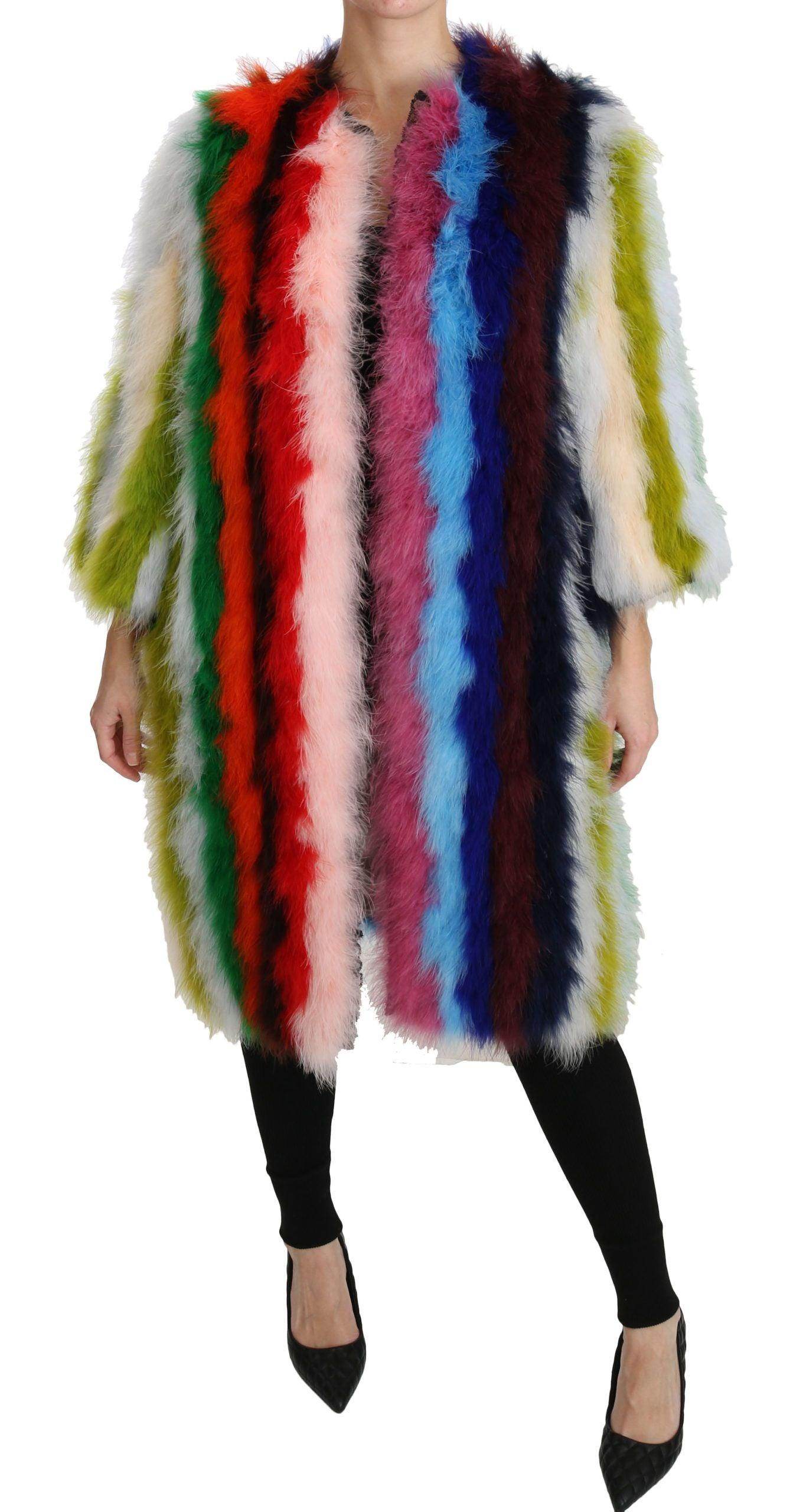 Dolce & Gabbana Elegant Multicolor Feather Long Coat Jacket - Hilstor