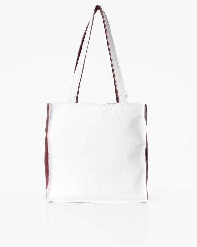 Folk 2 Leather Tote Bag/Handbag – White, Handmade & Eco-Friendly, Made in Europe | Durable & Unique Design - Hilstor