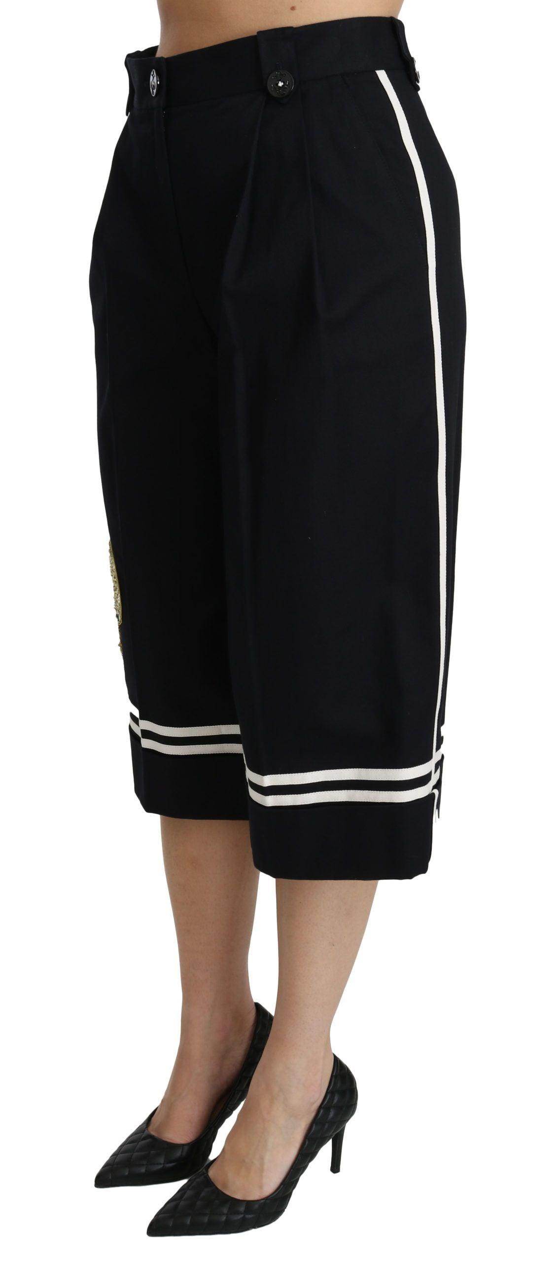 Dolce & Gabbana Black Lemon Embellished Palazzo Cropped Pants - Hilstor