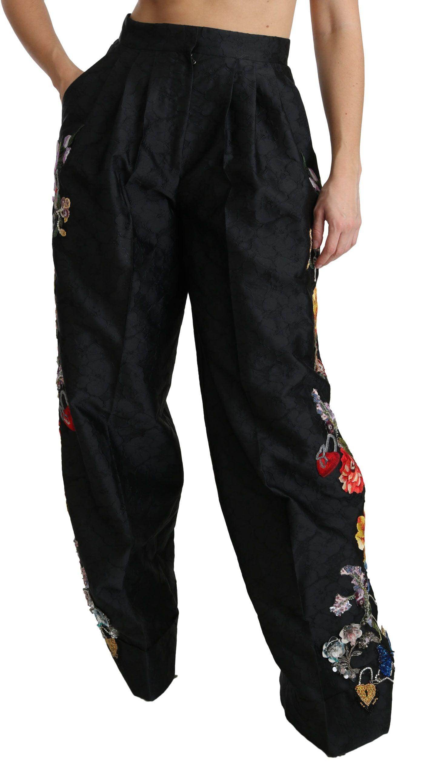 Dolce & Gabbana Elegant High Waist Wide Leg Floral Pants - Hilstor