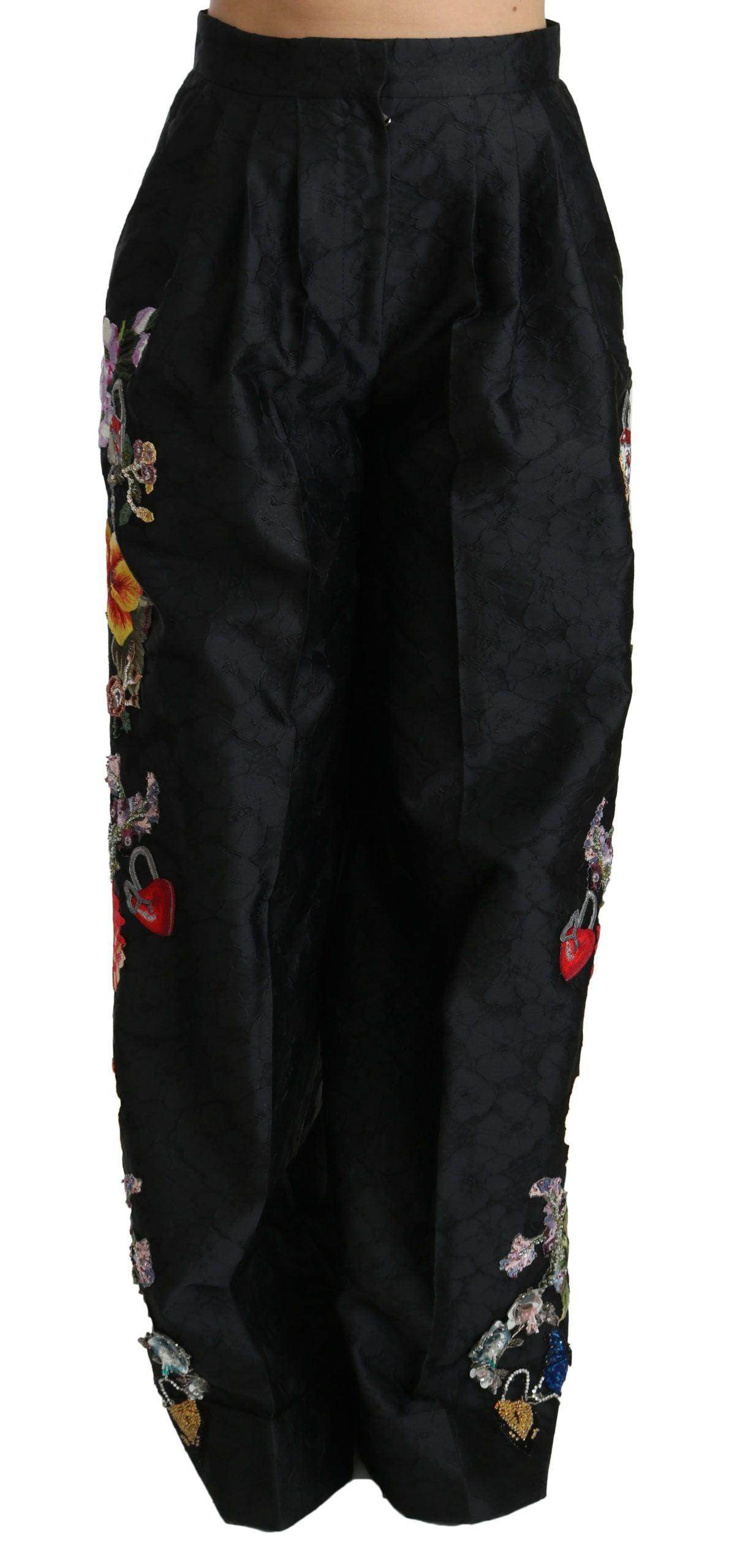 Dolce & Gabbana Elegant High Waist Wide Leg Floral Pants - Hilstor