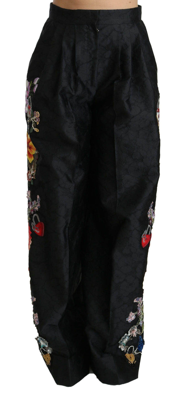 Dolce & Gabbana Elegant High Waist Wide Leg Floral Pants - Hilstor