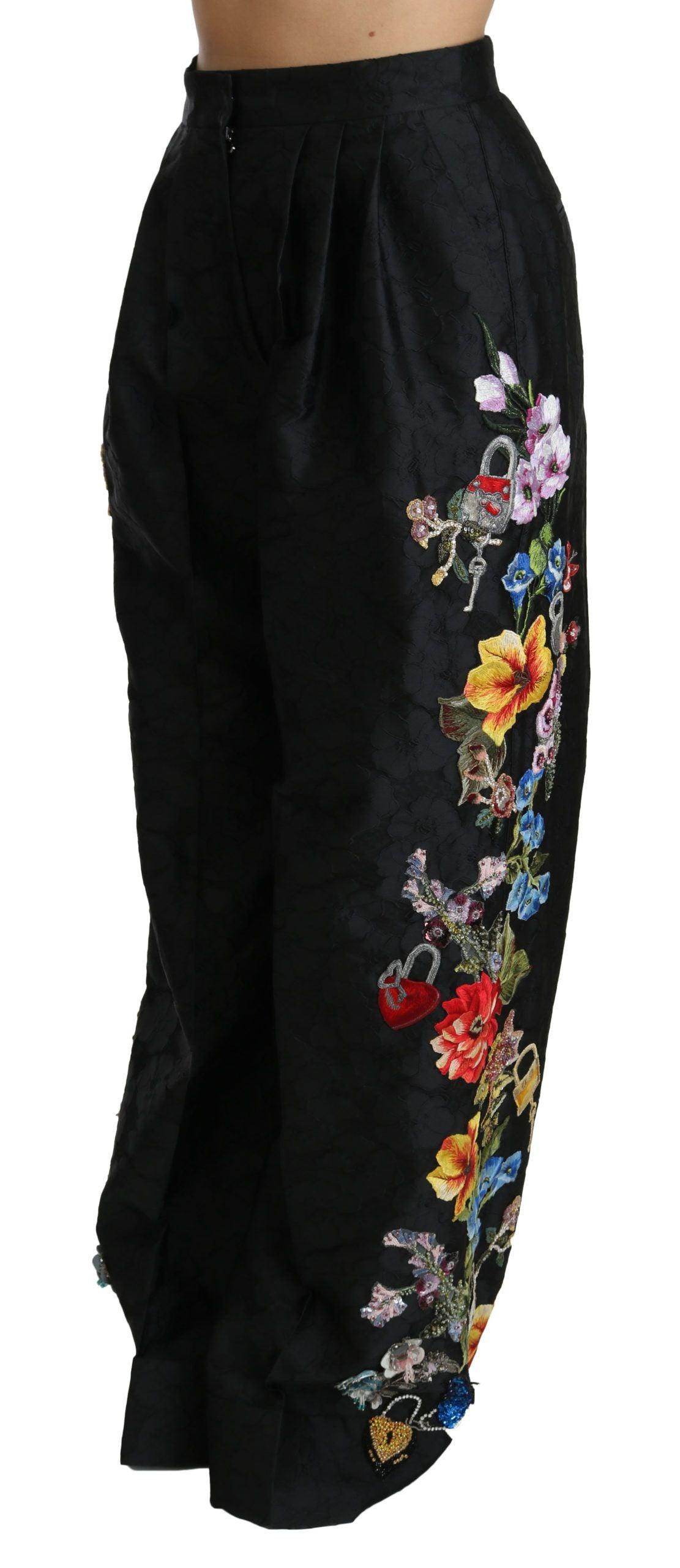 Dolce & Gabbana Elegant High Waist Wide Leg Floral Pants - Hilstor
