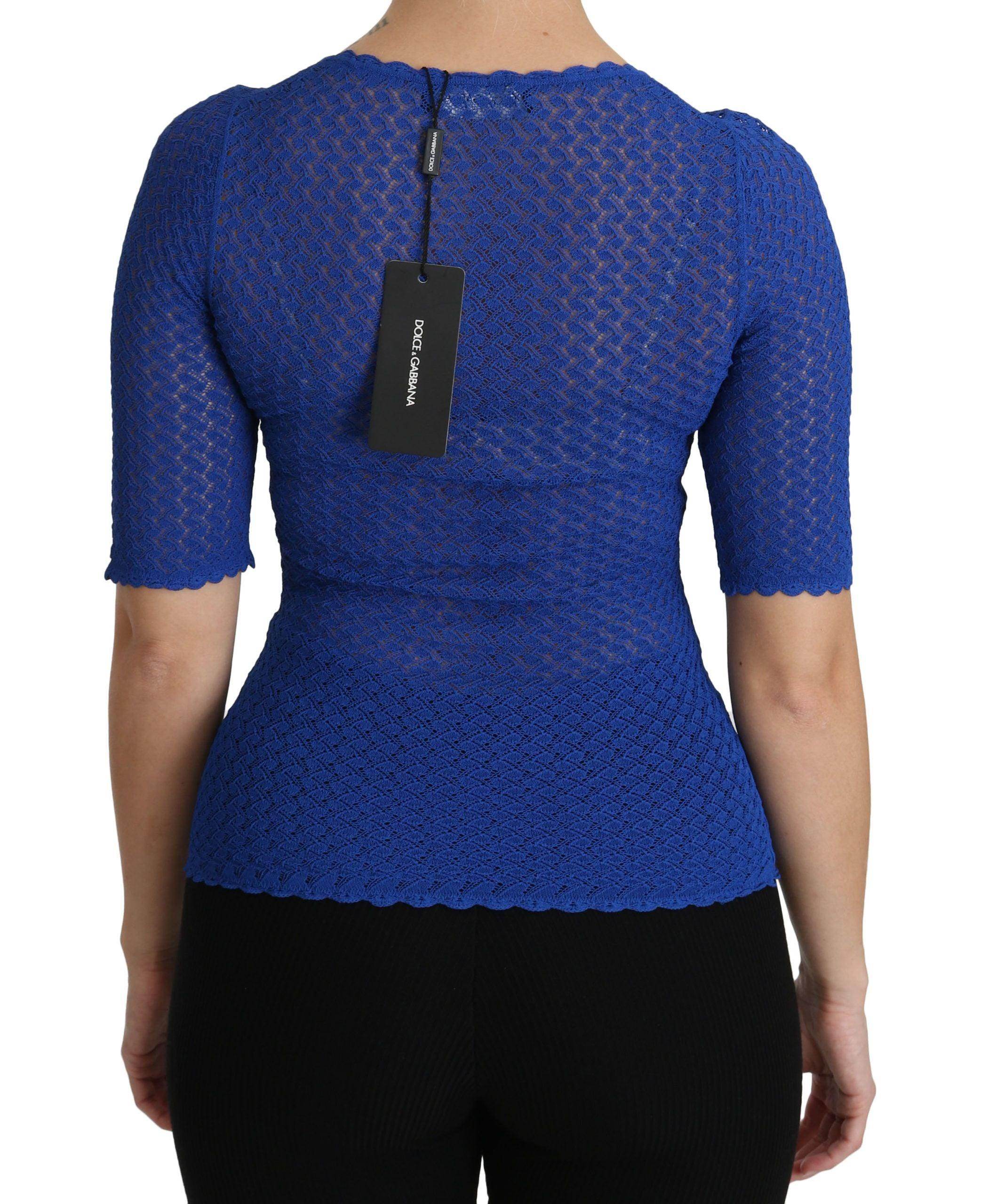 Dolce & Gabbana Blue See Through Round Neck Top Viscose Blouse - Hilstor