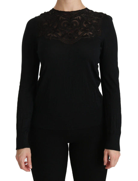 Dolce & Gabbana Black Silk Lace Crew Neck Long Sleeve Blouse - Hilstor