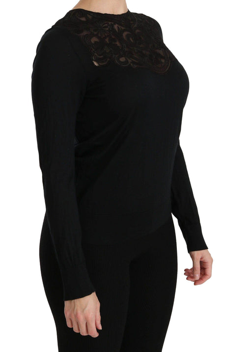 Dolce & Gabbana Black Silk Lace Crew Neck Long Sleeve Blouse - Hilstor