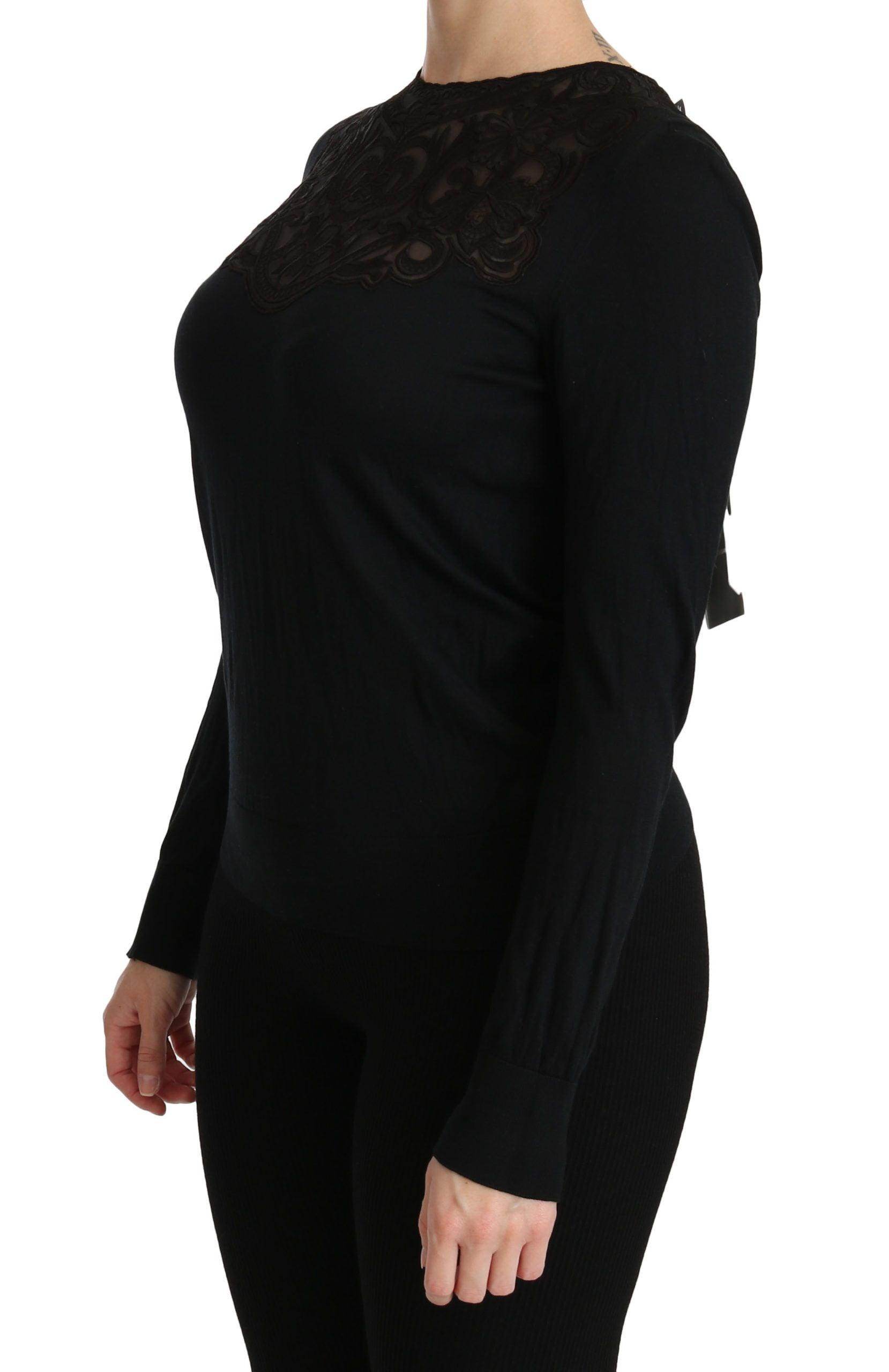 Dolce & Gabbana Black Silk Lace Crew Neck Long Sleeve Blouse - Hilstor