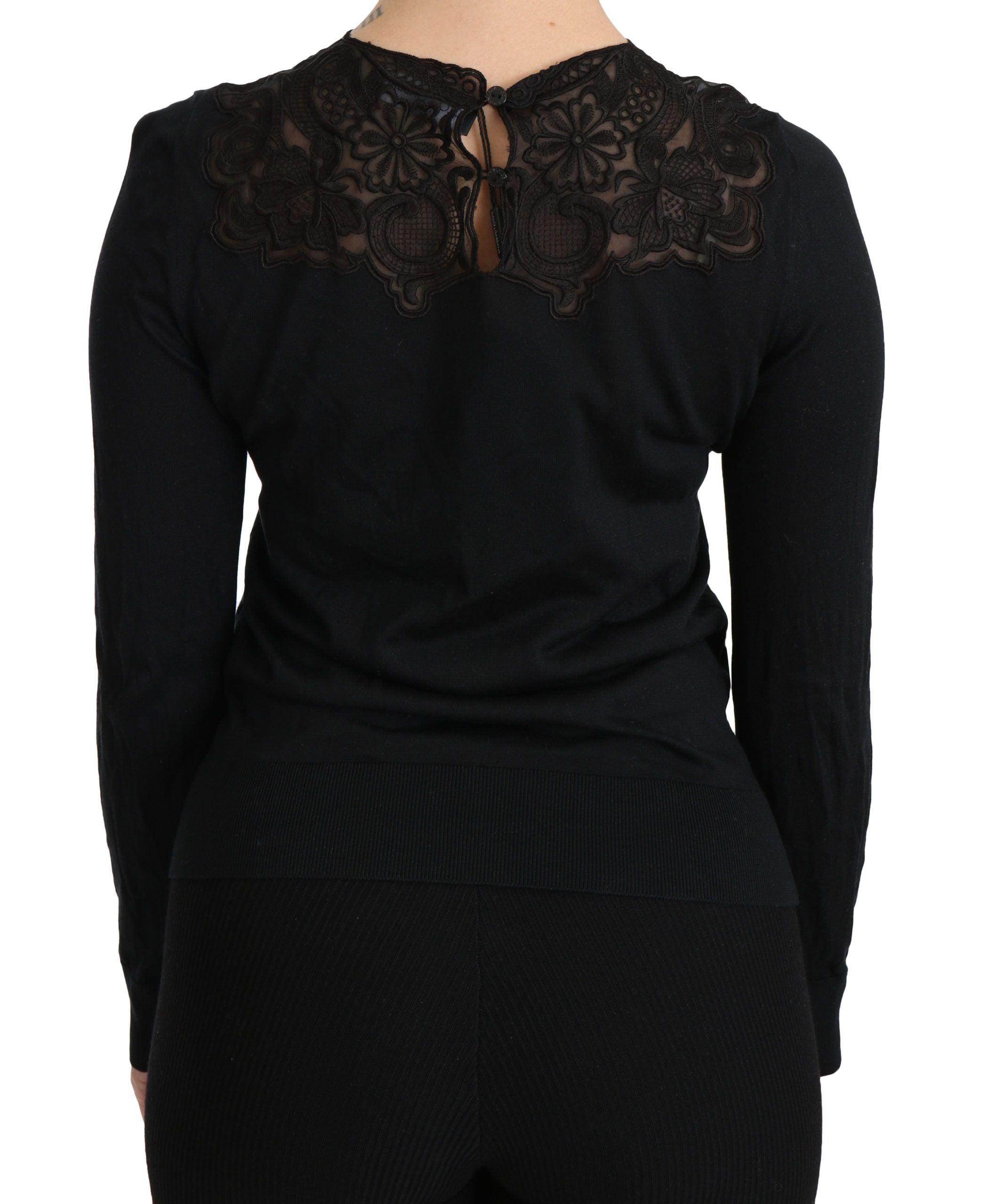 Dolce & Gabbana Black Silk Lace Crew Neck Long Sleeve Blouse - Hilstor