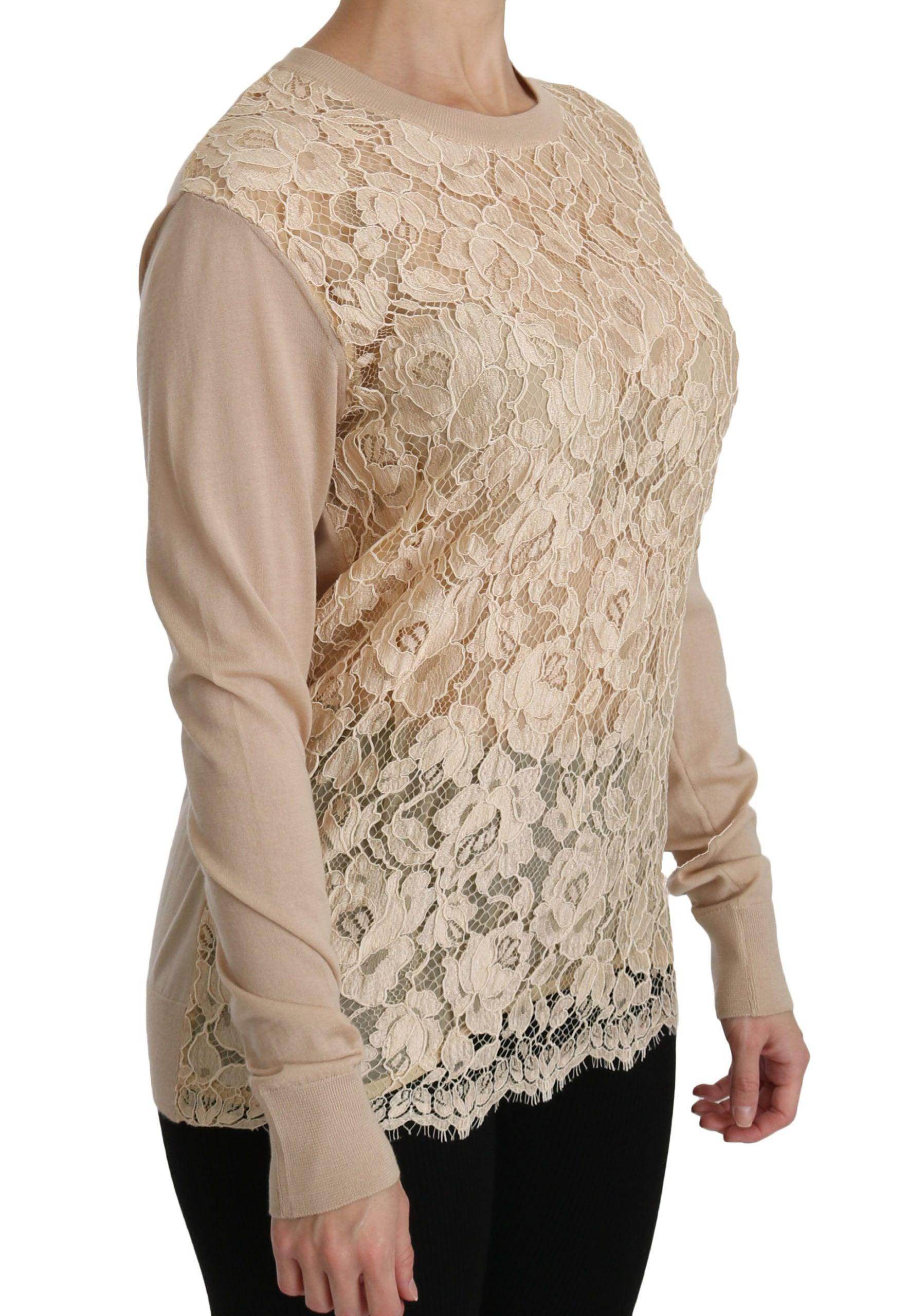 Dolce & Gabbana Beige Lace Long Sleeve Top Cashmere Blouse - Hilstor