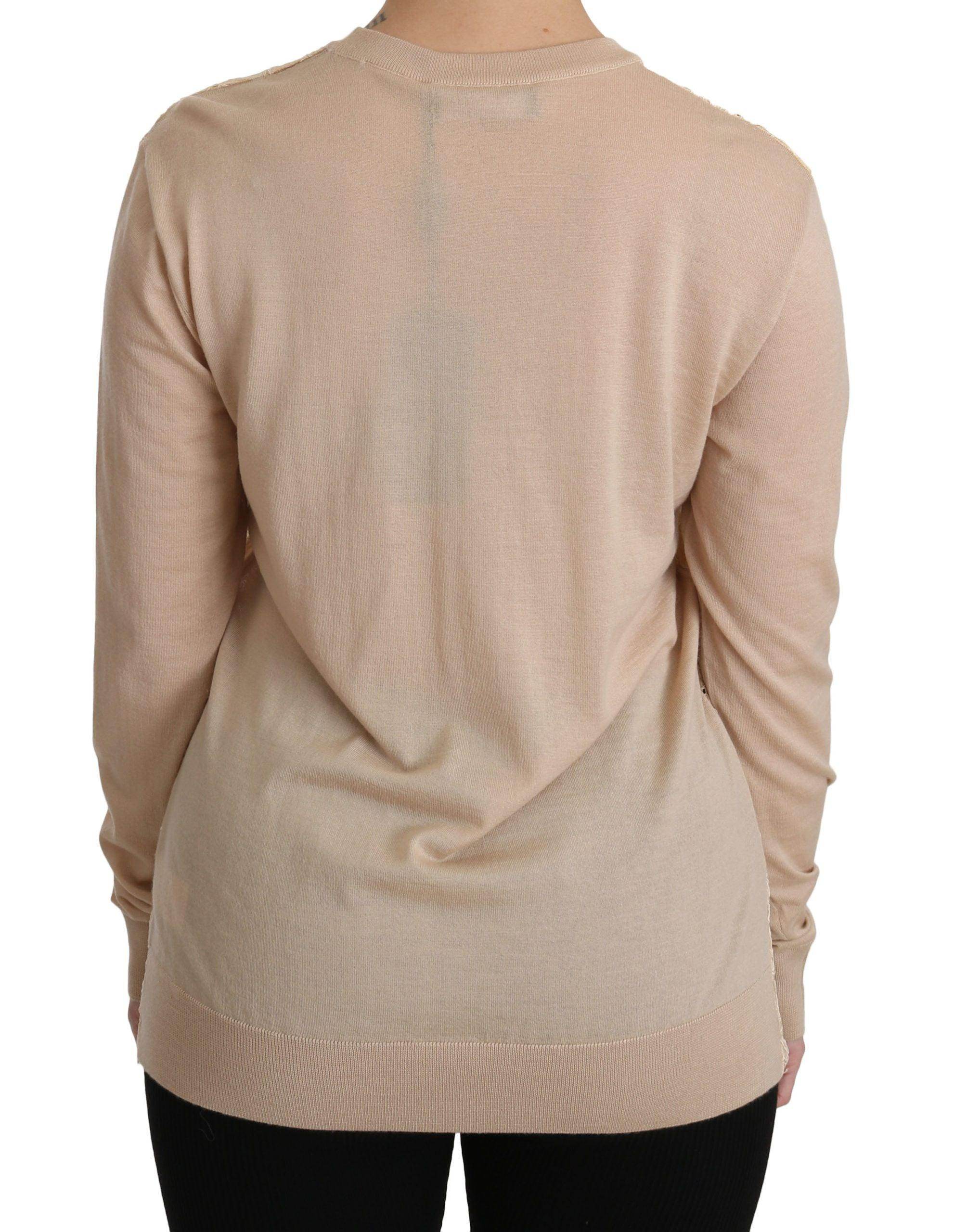 Dolce & Gabbana Beige Lace Long Sleeve Top Cashmere Blouse - Hilstor