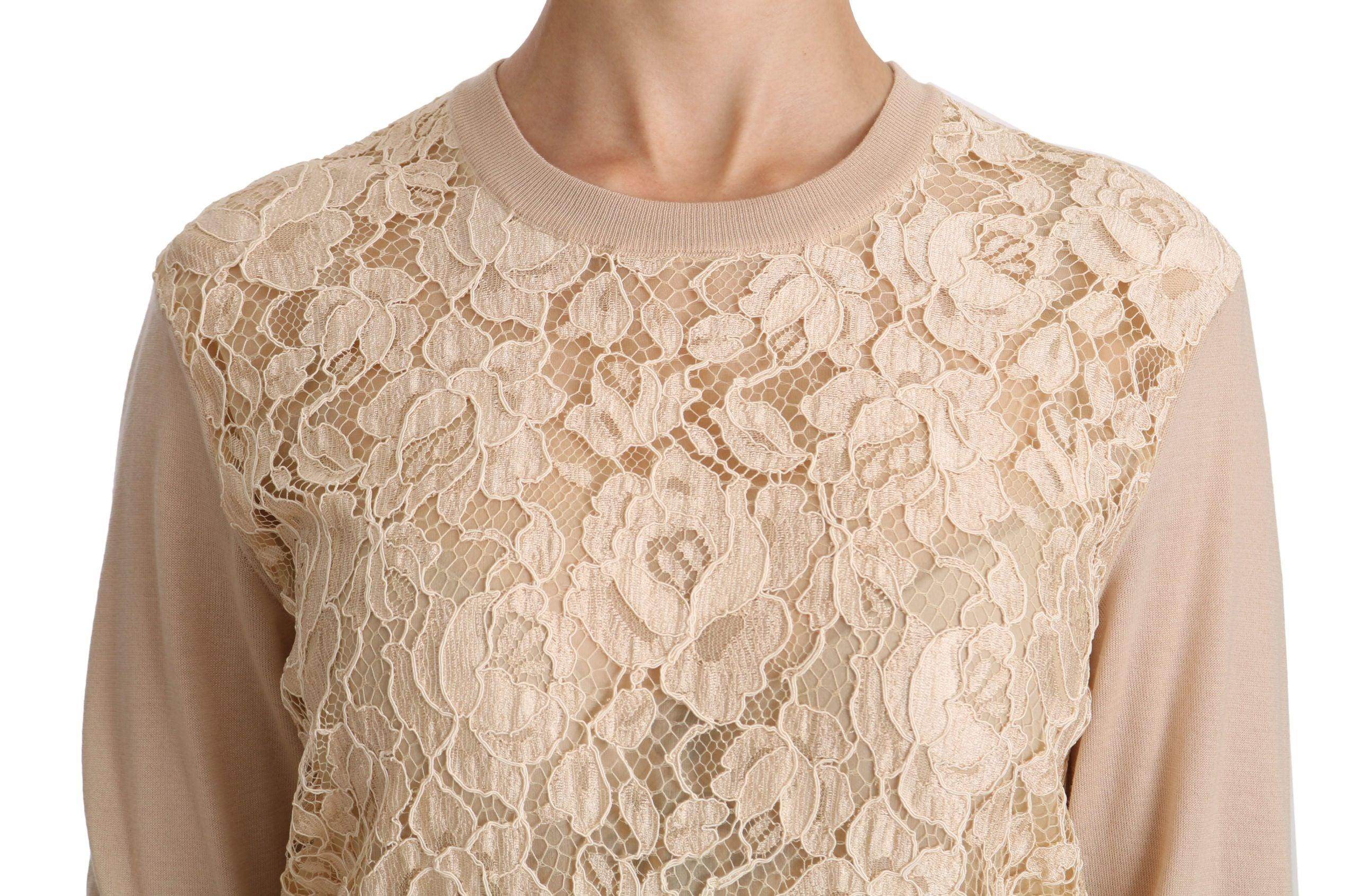 Dolce & Gabbana Beige Lace Long Sleeve Top Cashmere Blouse - Hilstor