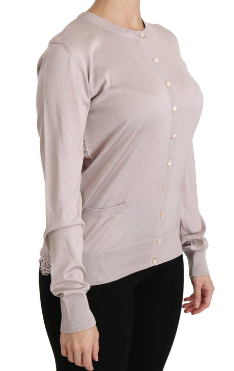 Dolce & Gabbana Silk Blend Pink Crew Neck Cardigan - Hilstor