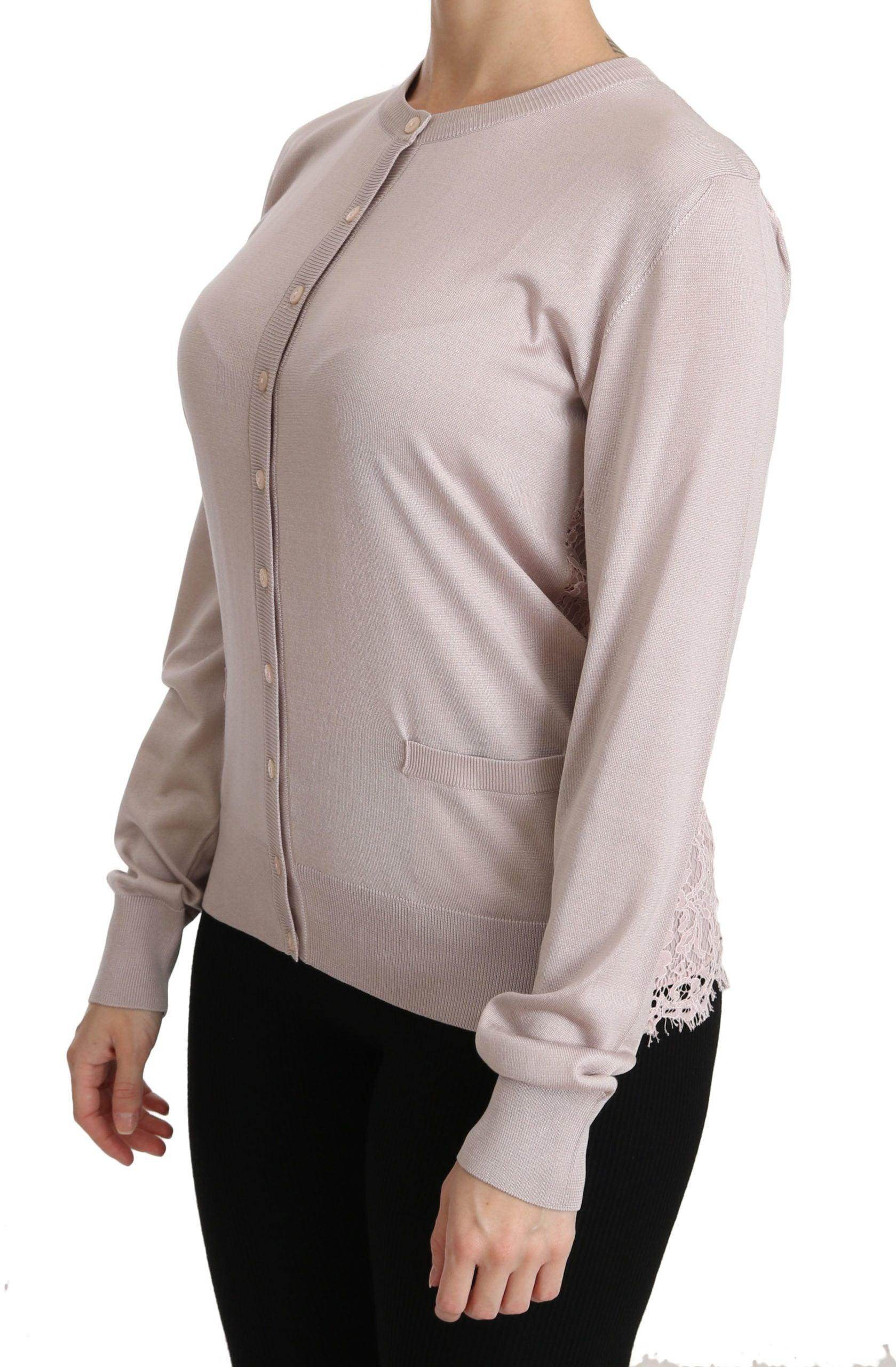 Dolce & Gabbana Silk Blend Pink Crew Neck Cardigan - Hilstor