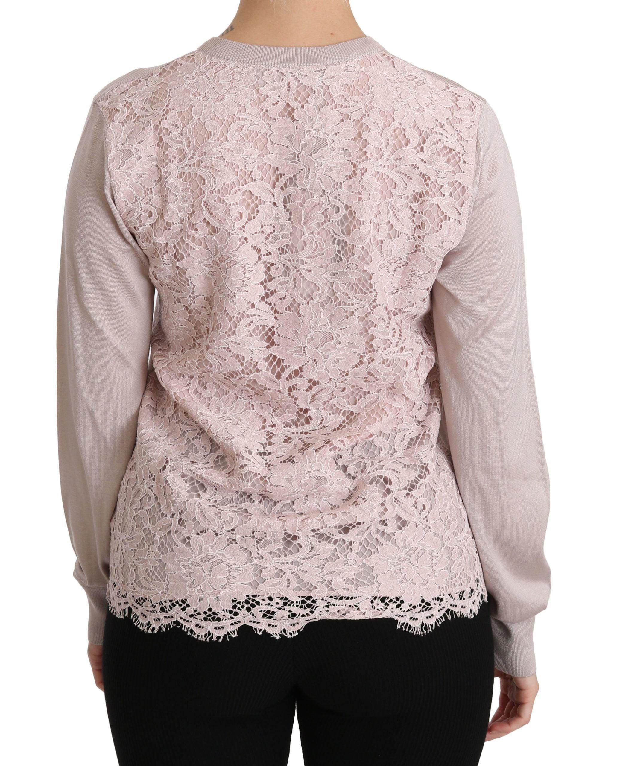 Dolce & Gabbana Silk Blend Pink Crew Neck Cardigan - Hilstor