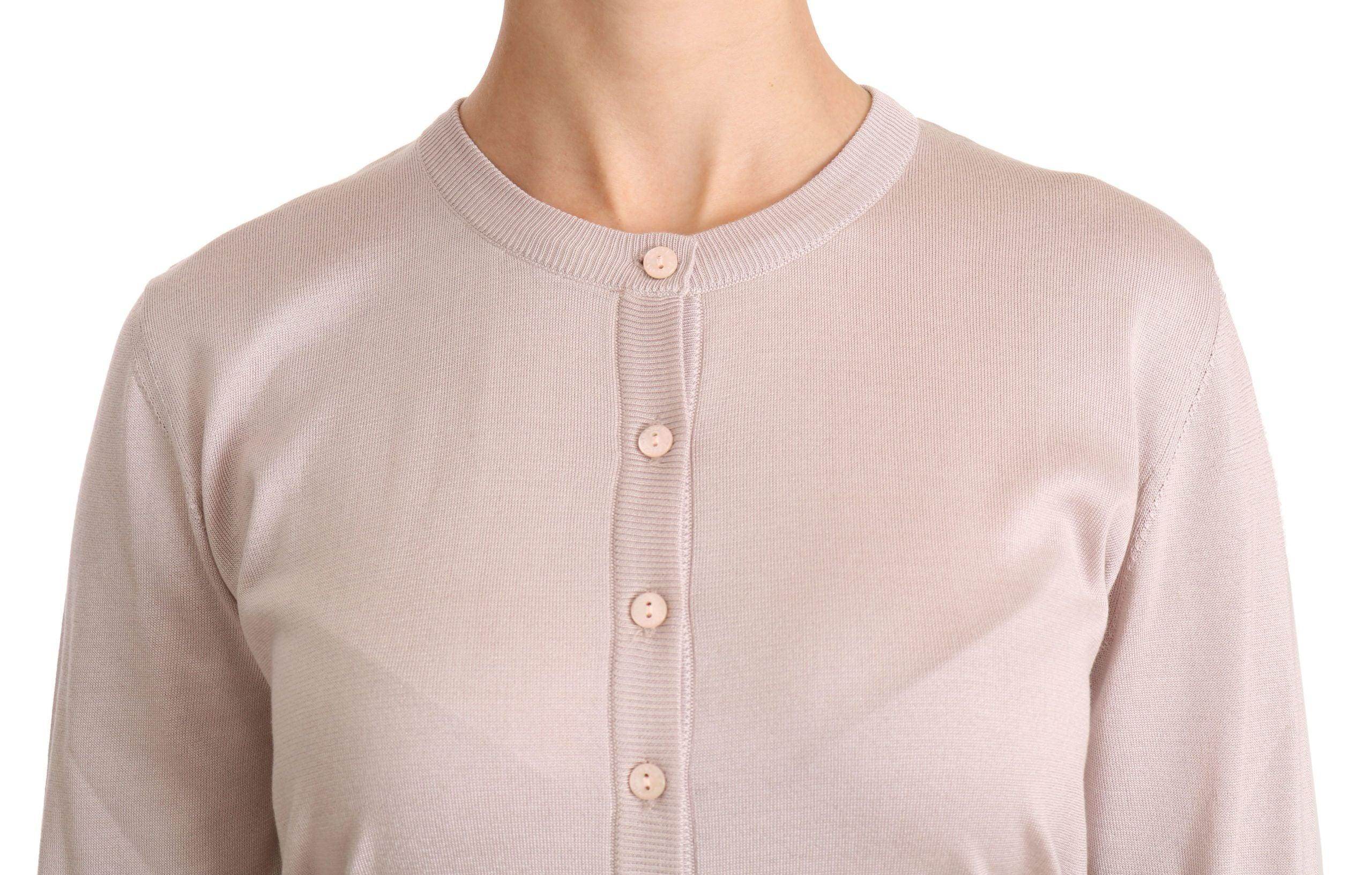 Dolce & Gabbana Silk Blend Pink Crew Neck Cardigan - Hilstor