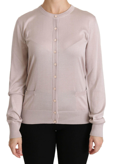 Dolce & Gabbana Silk Blend Pink Crew Neck Cardigan - Hilstor