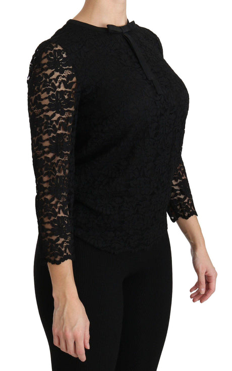Dolce & Gabbana Black Lace Long Sleeve Nylon Blouse - Hilstor