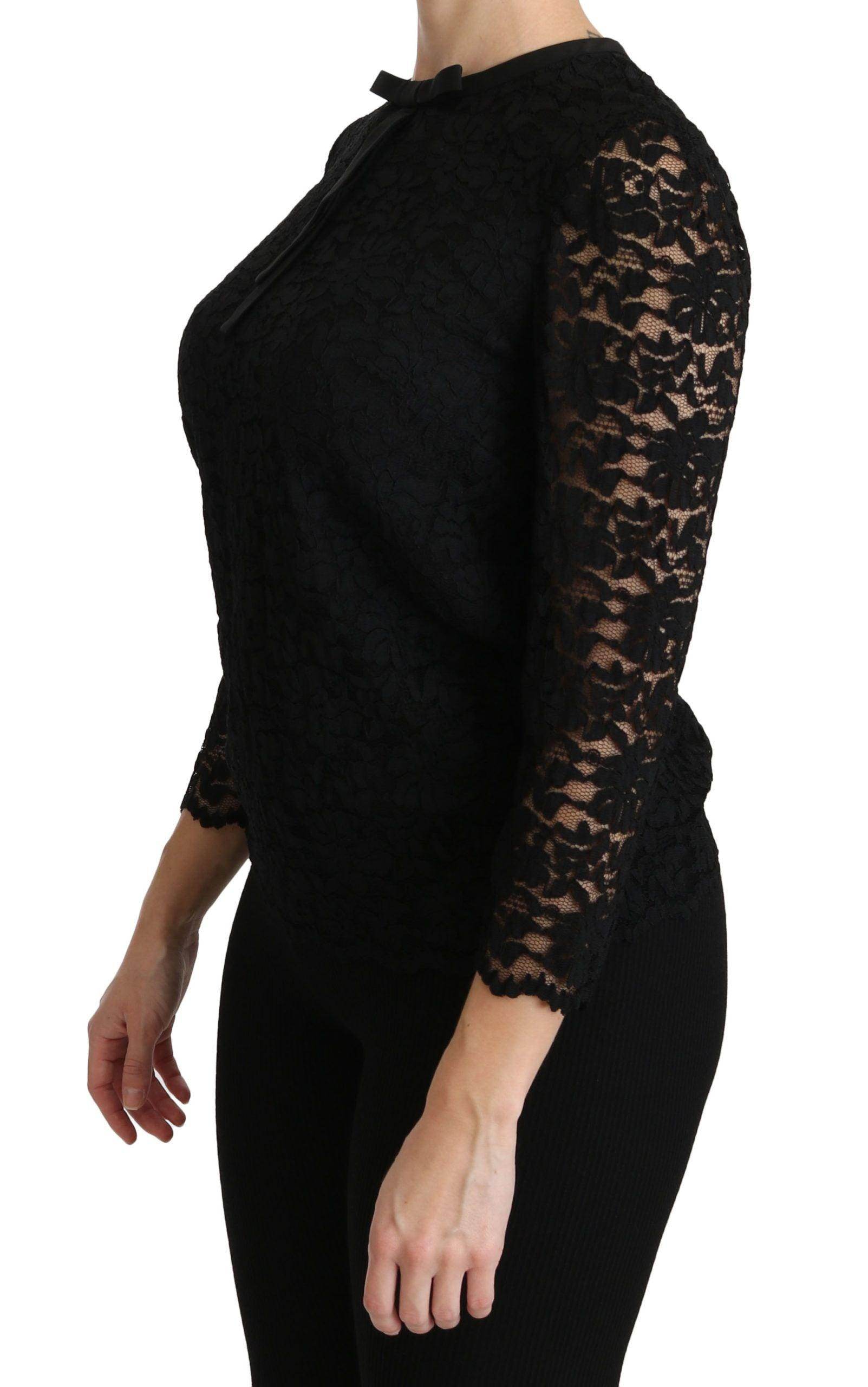 Dolce & Gabbana Black Lace Long Sleeve Nylon Blouse - Hilstor