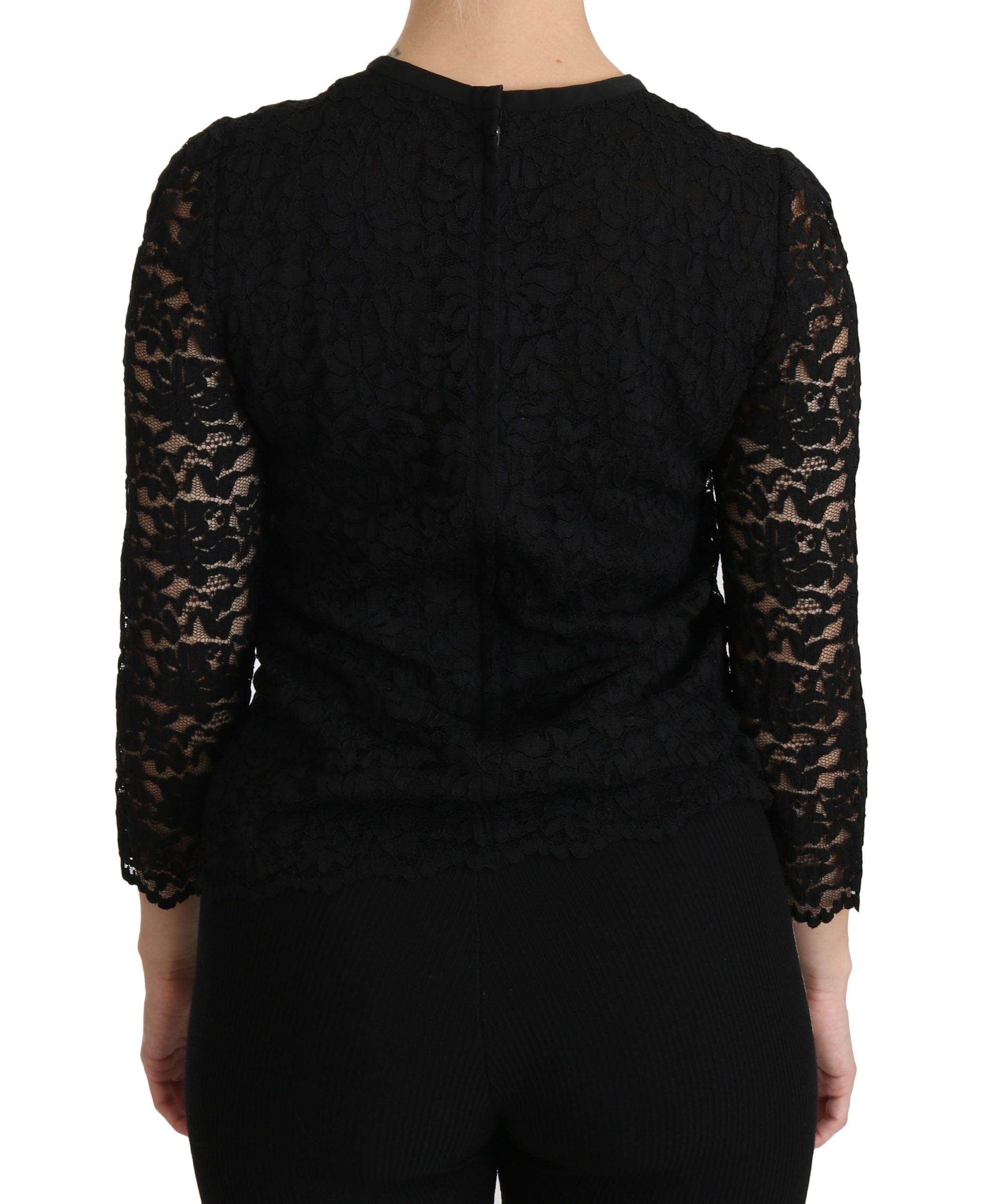Dolce & Gabbana Black Lace Long Sleeve Nylon Blouse - Hilstor