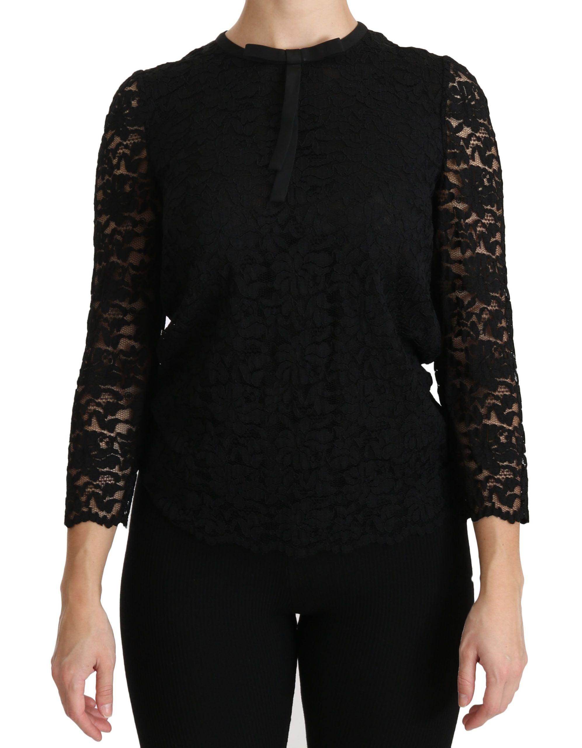Dolce & Gabbana Black Lace Long Sleeve Nylon Blouse - Hilstor