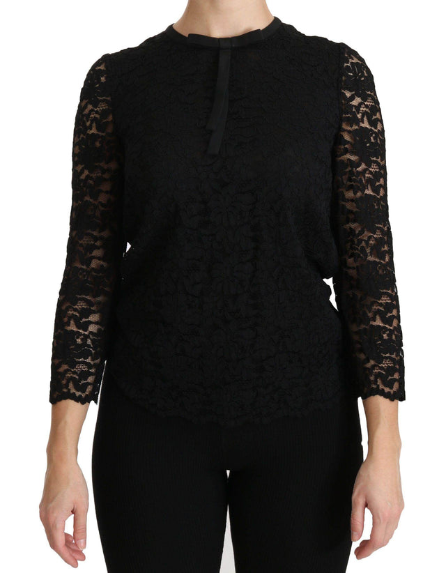 Dolce & Gabbana Black Lace Long Sleeve Nylon Blouse - Hilstor
