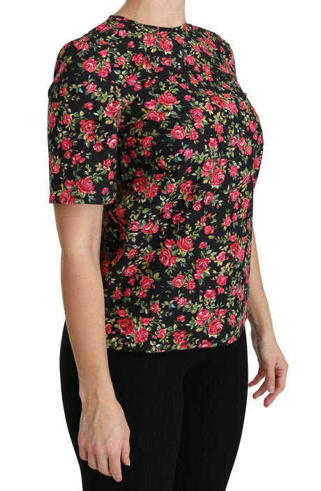 Dolce & Gabbana Black Floral Roses Short Sleeve Top Blouse - Hilstor