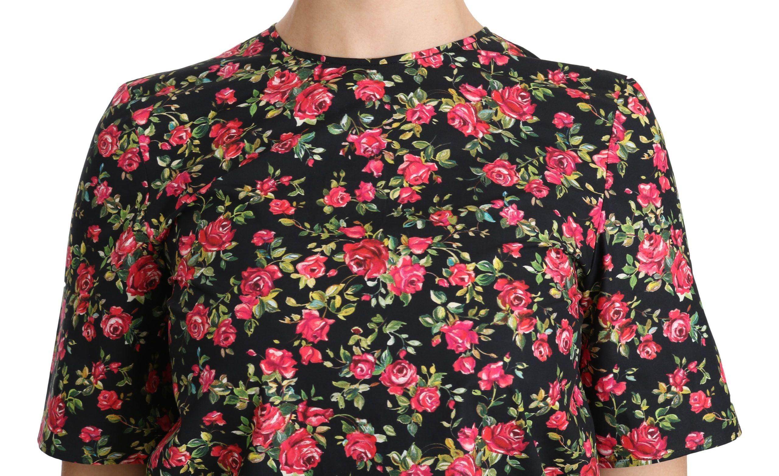 Dolce & Gabbana Black Floral Roses Short Sleeve Top Blouse - Hilstor
