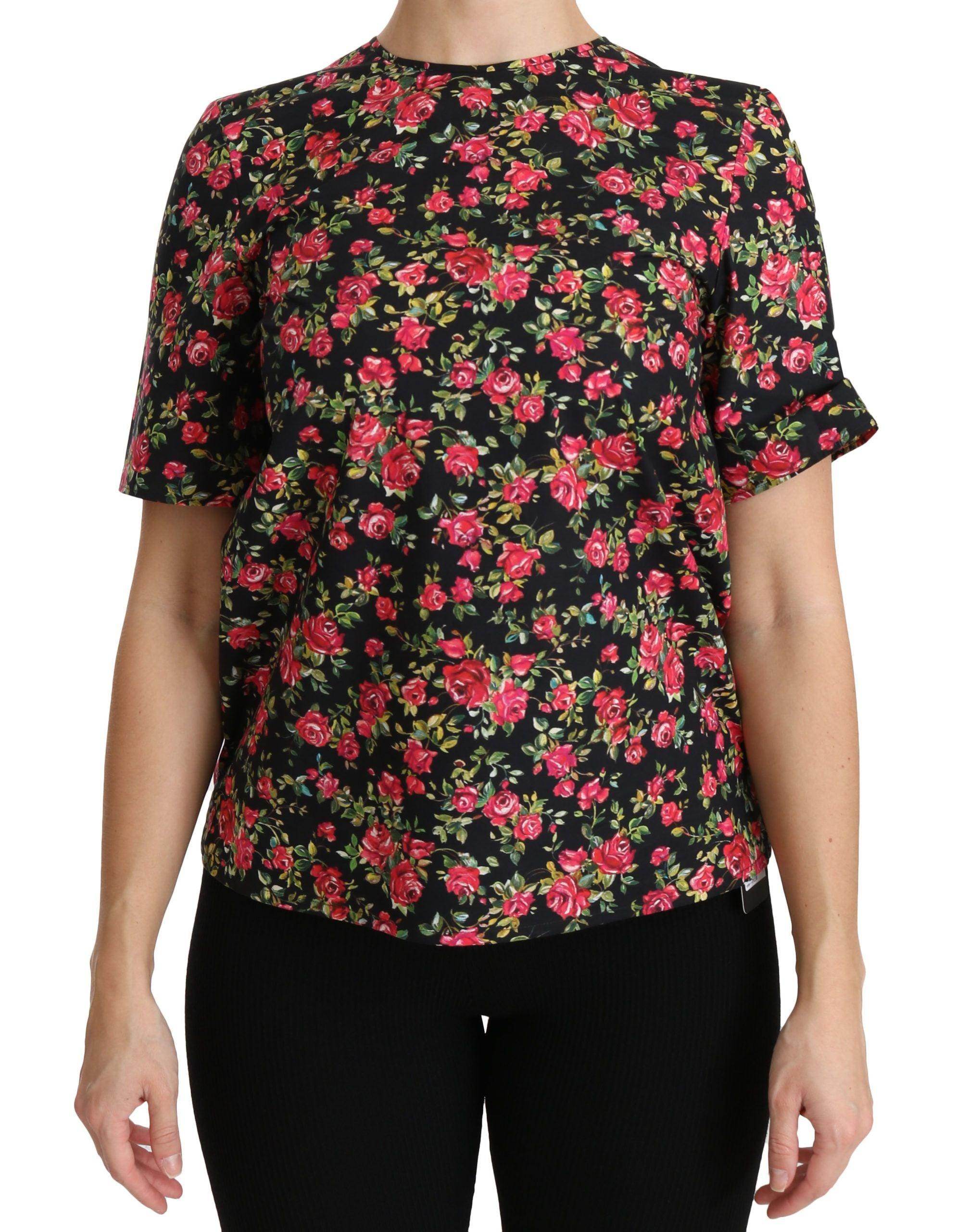 Dolce & Gabbana Black Floral Roses Short Sleeve Top Blouse - Hilstor