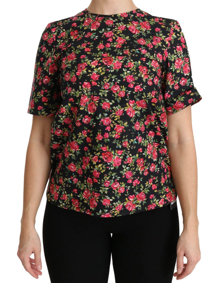 Dolce & Gabbana Black Floral Roses Short Sleeve Top Blouse - Hilstor