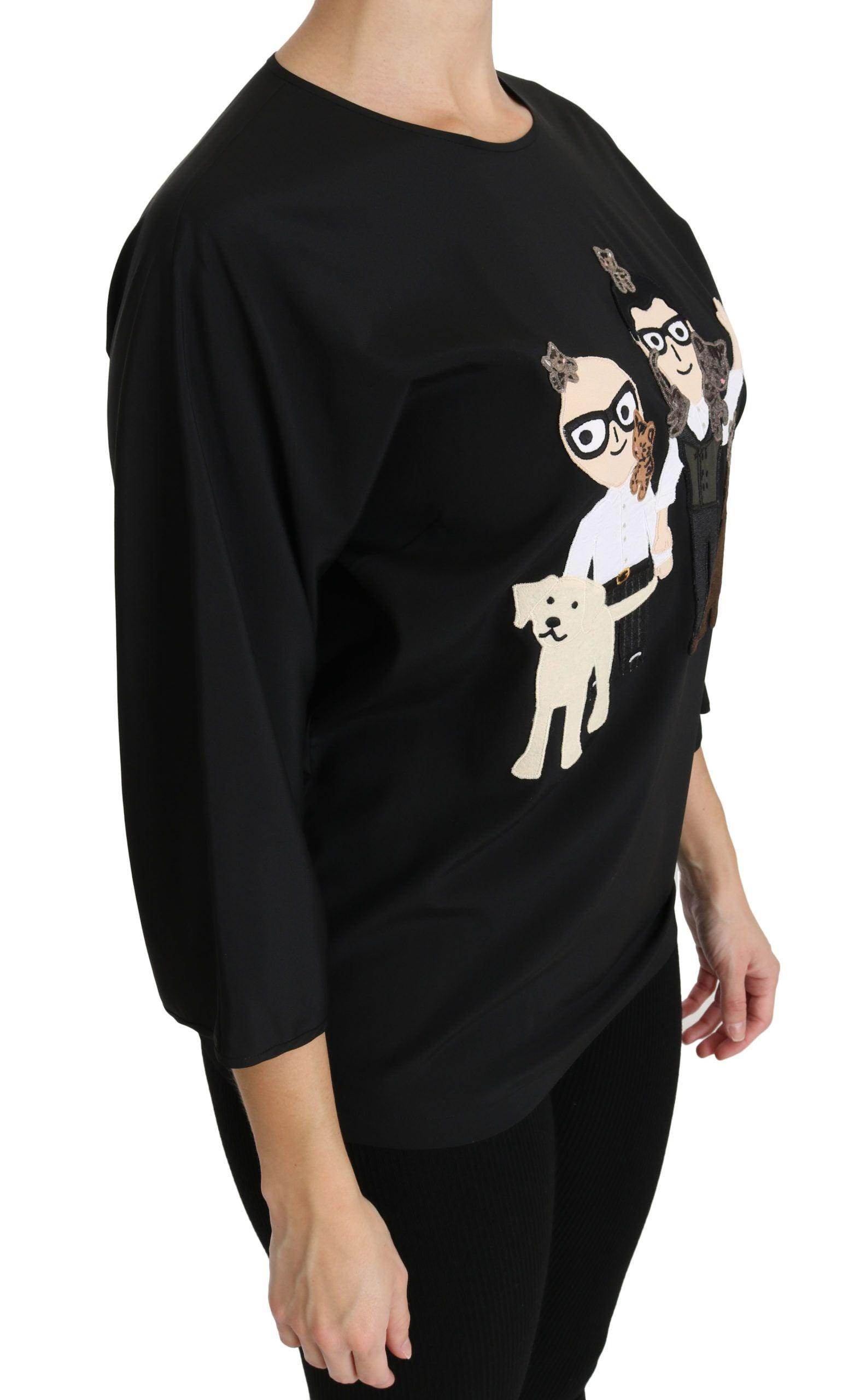 Dolce & Gabbana Black #dgfamily Top T-shirt Silk Blouse - Hilstor