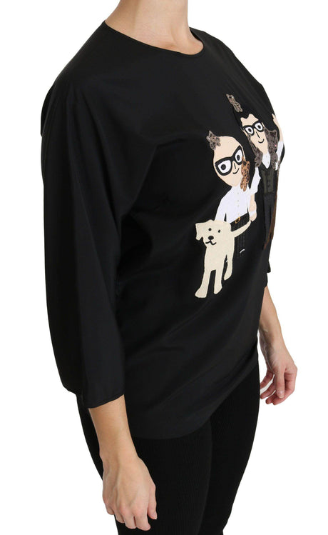 Dolce & Gabbana Black #dgfamily Top T-shirt Silk Blouse - Hilstor