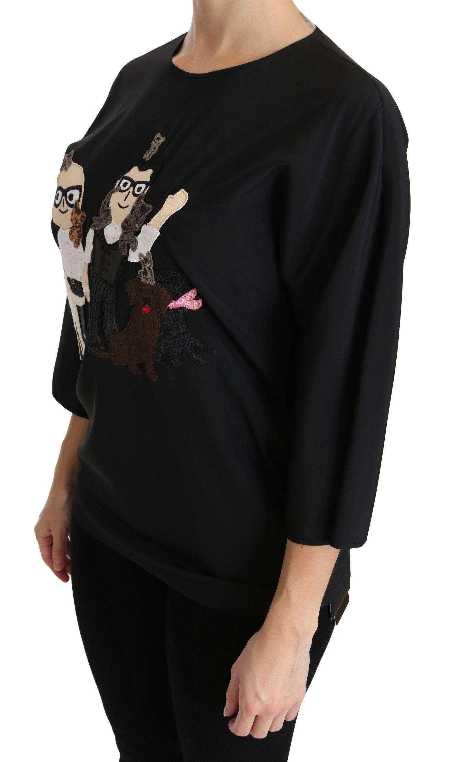 Dolce & Gabbana Black #dgfamily Top T-shirt Silk Blouse - Hilstor