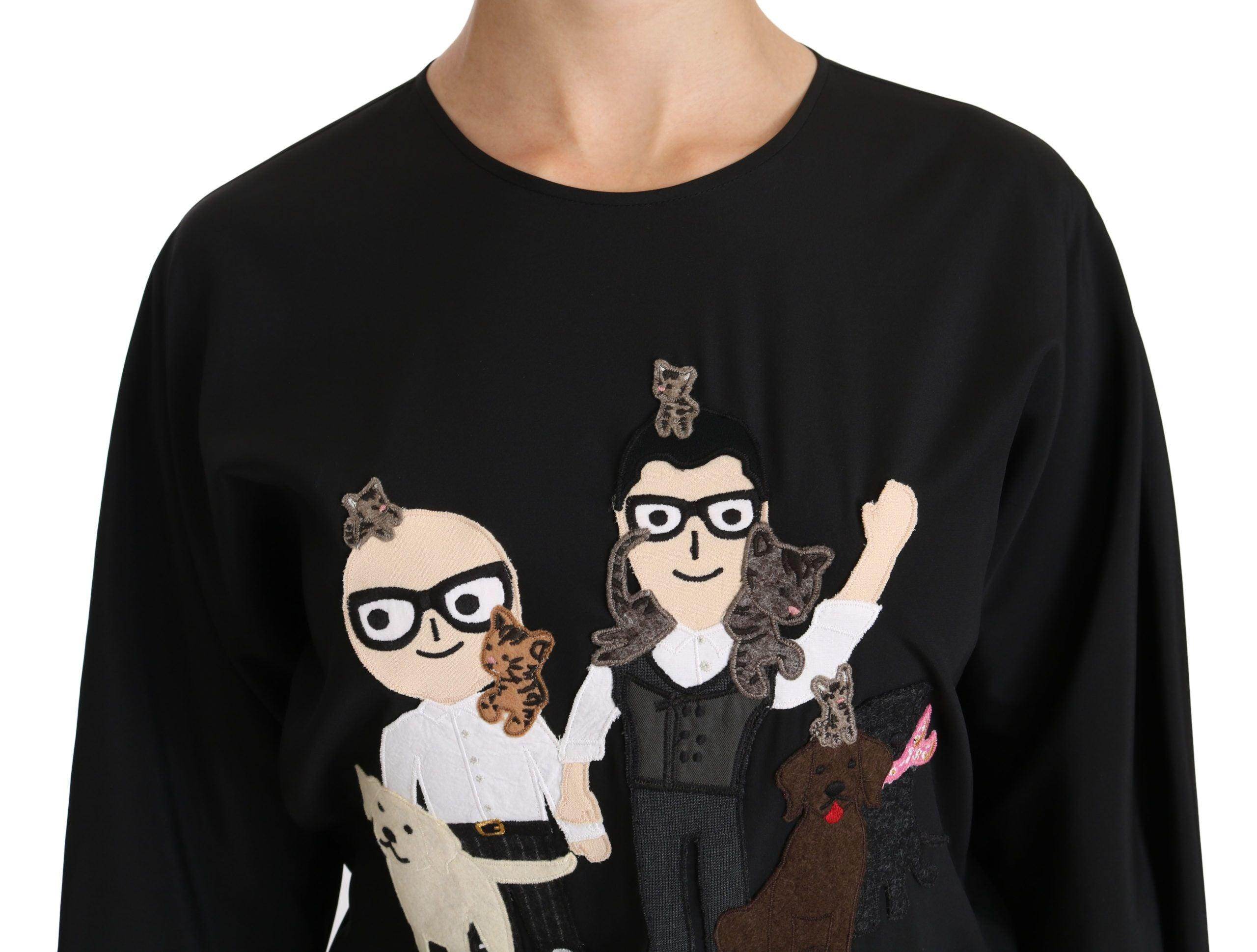 Dolce & Gabbana Black #dgfamily Top T-shirt Silk Blouse - Hilstor