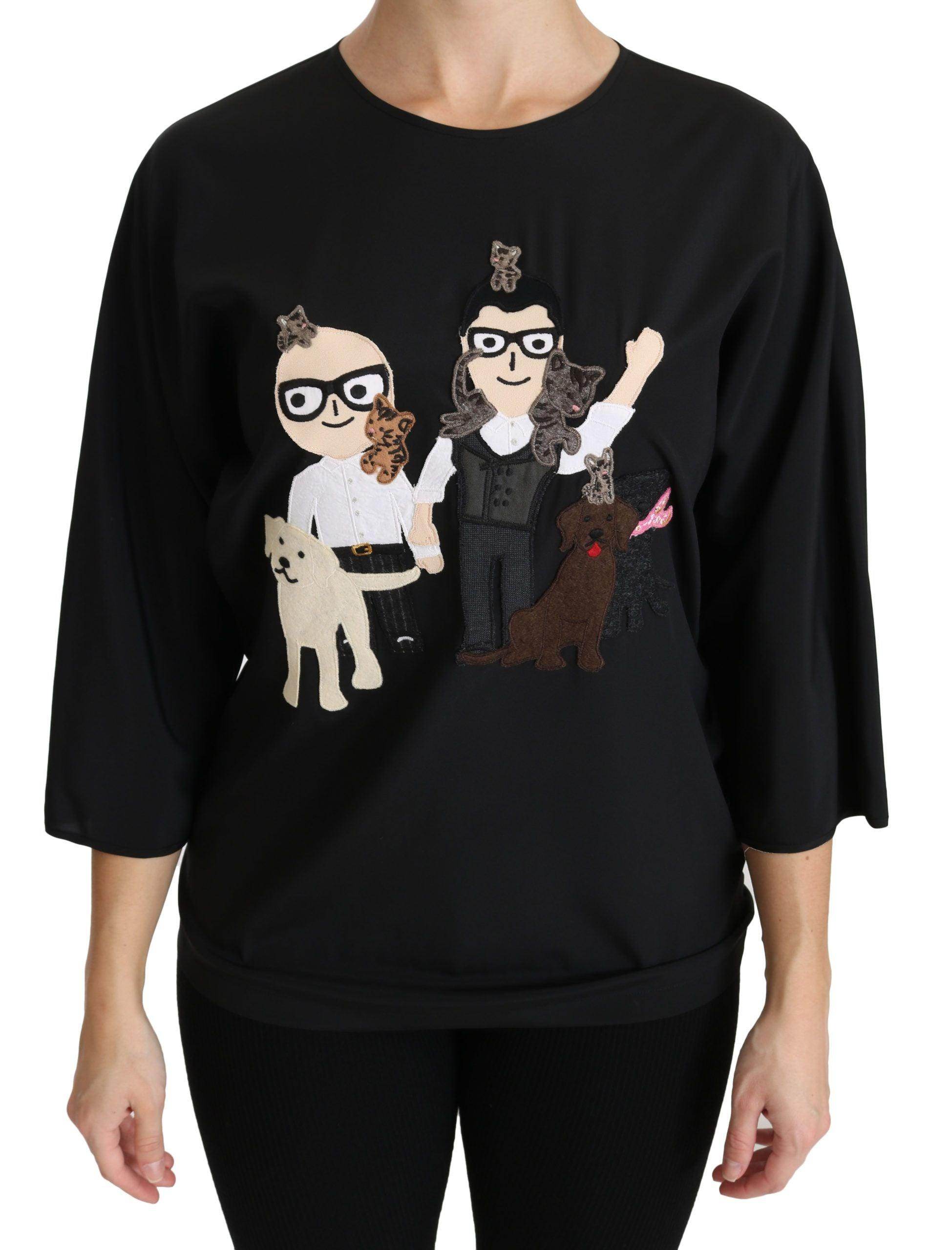 Dolce & Gabbana Black #dgfamily Top T-shirt Silk Blouse - Hilstor