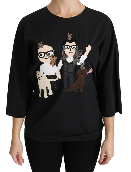 Dolce & Gabbana Black #dgfamily Top T-shirt Silk Blouse - Hilstor
