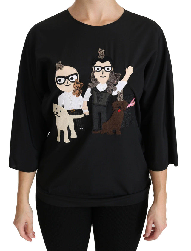 Dolce & Gabbana Black #dgfamily Top T-shirt Silk Blouse - Hilstor