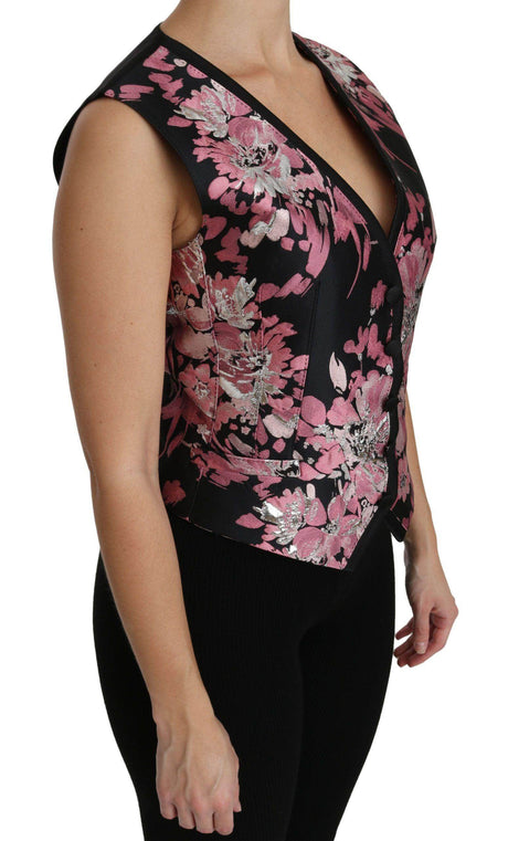 Dolce & Gabbana Elegant Floral Brocade Plunging Vest Top - Hilstor