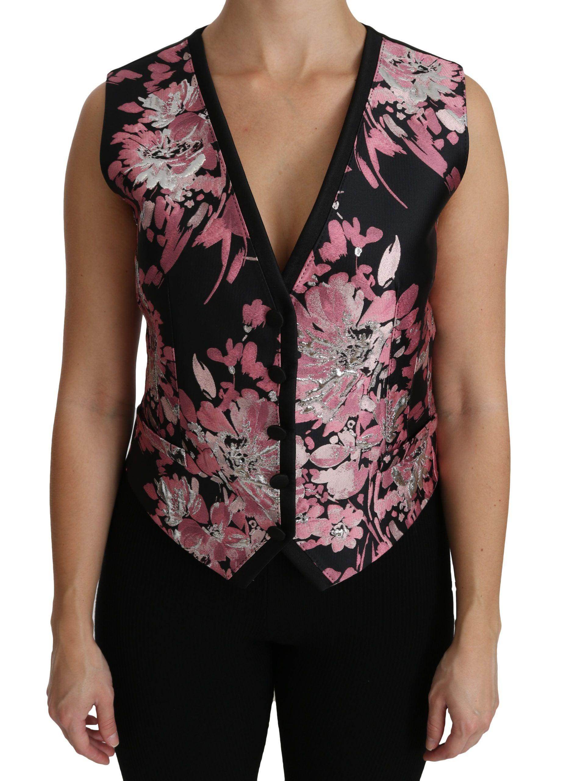 Dolce & Gabbana Elegant Floral Brocade Plunging Vest Top - Hilstor