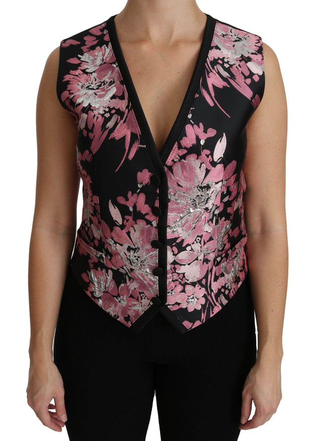 Dolce & Gabbana Elegant Floral Brocade Plunging Vest Top - Hilstor