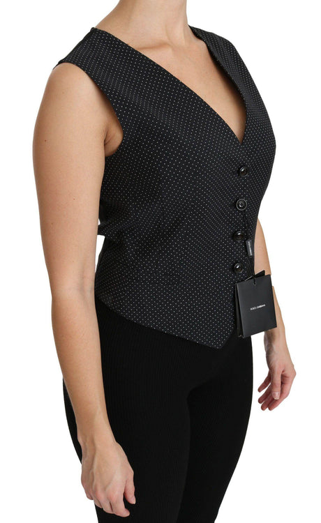 Dolce & Gabbana Chic Black Dotted Wool Blend Sleeveless Vest - Hilstor