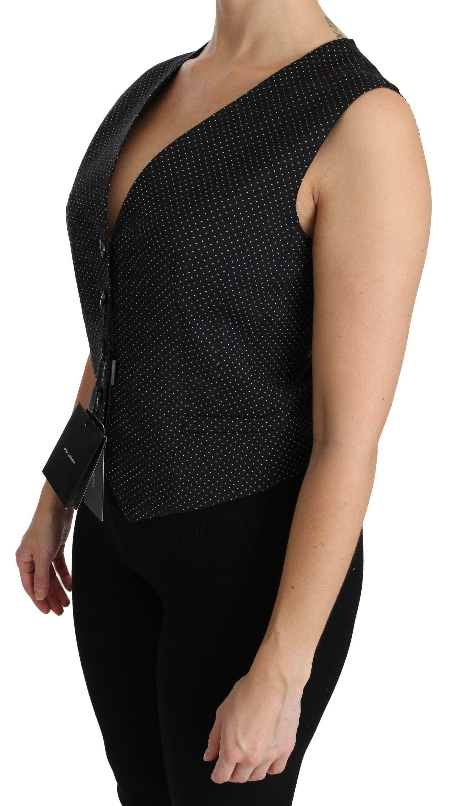 Dolce & Gabbana Chic Black Dotted Wool Blend Sleeveless Vest - Hilstor