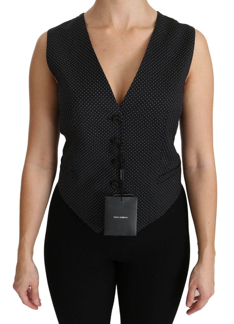 Dolce & Gabbana Chic Black Dotted Wool Blend Sleeveless Vest - Hilstor
