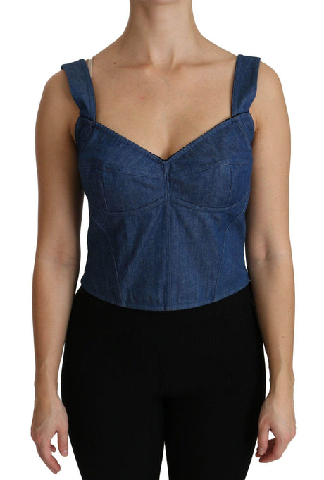 Dolce & Gabbana Blue Sleeveless Bustier Blouse Cotton Top - Hilstor