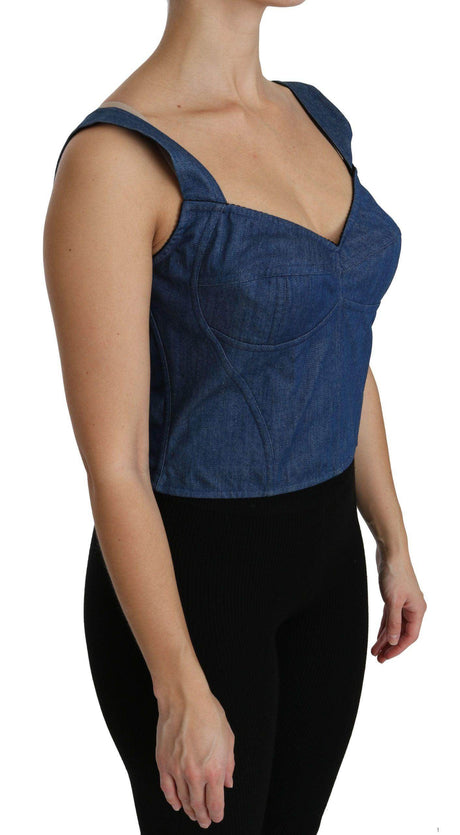 Dolce & Gabbana Blue Sleeveless Bustier Blouse Cotton Top - Hilstor