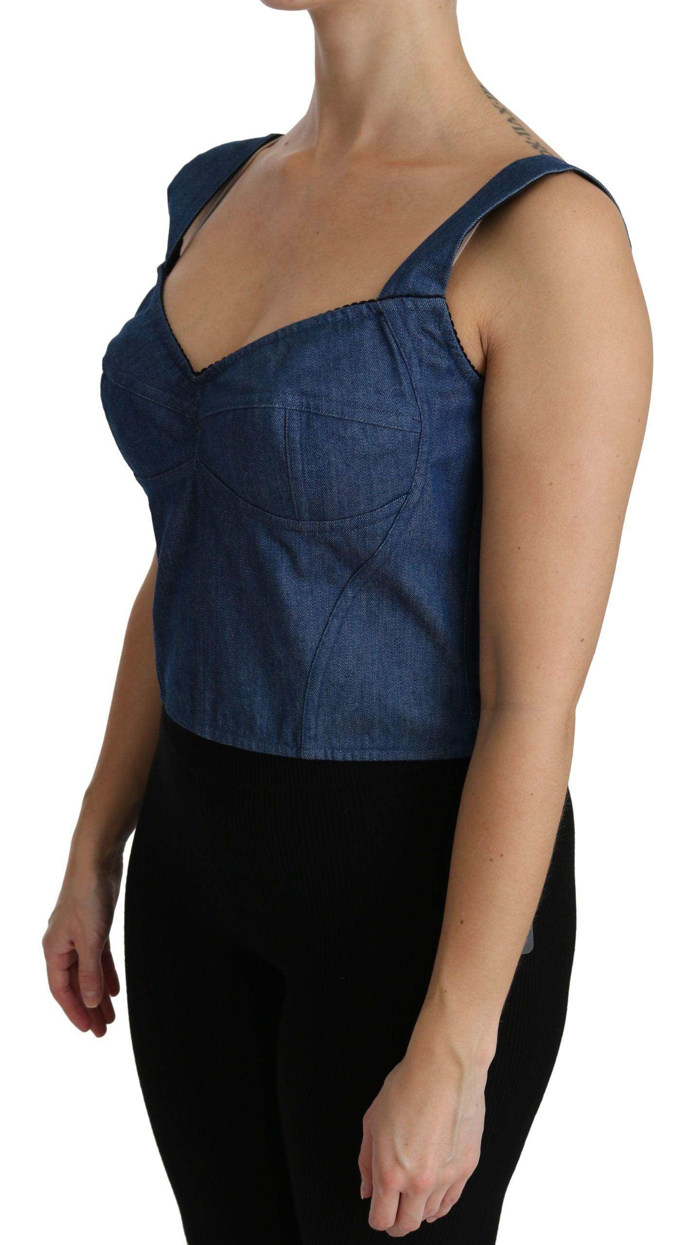 Dolce & Gabbana Blue Sleeveless Bustier Blouse Cotton Top - Hilstor