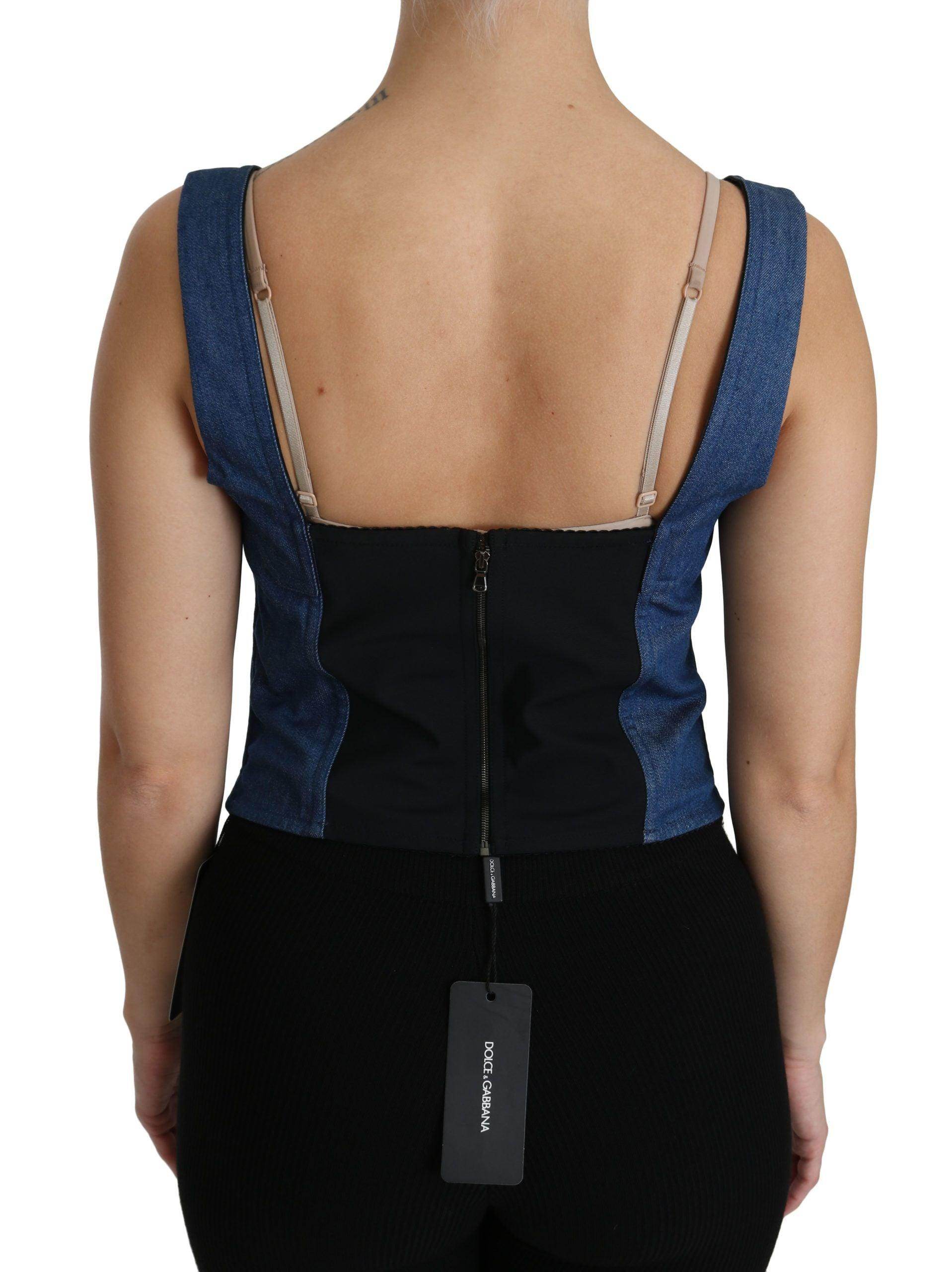 Dolce & Gabbana Blue Sleeveless Bustier Blouse Cotton Top - Hilstor